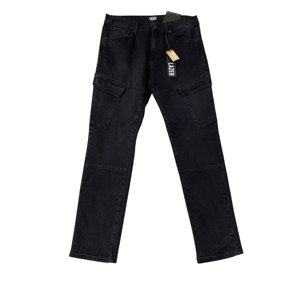 NWT Lazer Skinny Cargo Jeans Men's 31x30 Black Cotton Blend Stretch Denim